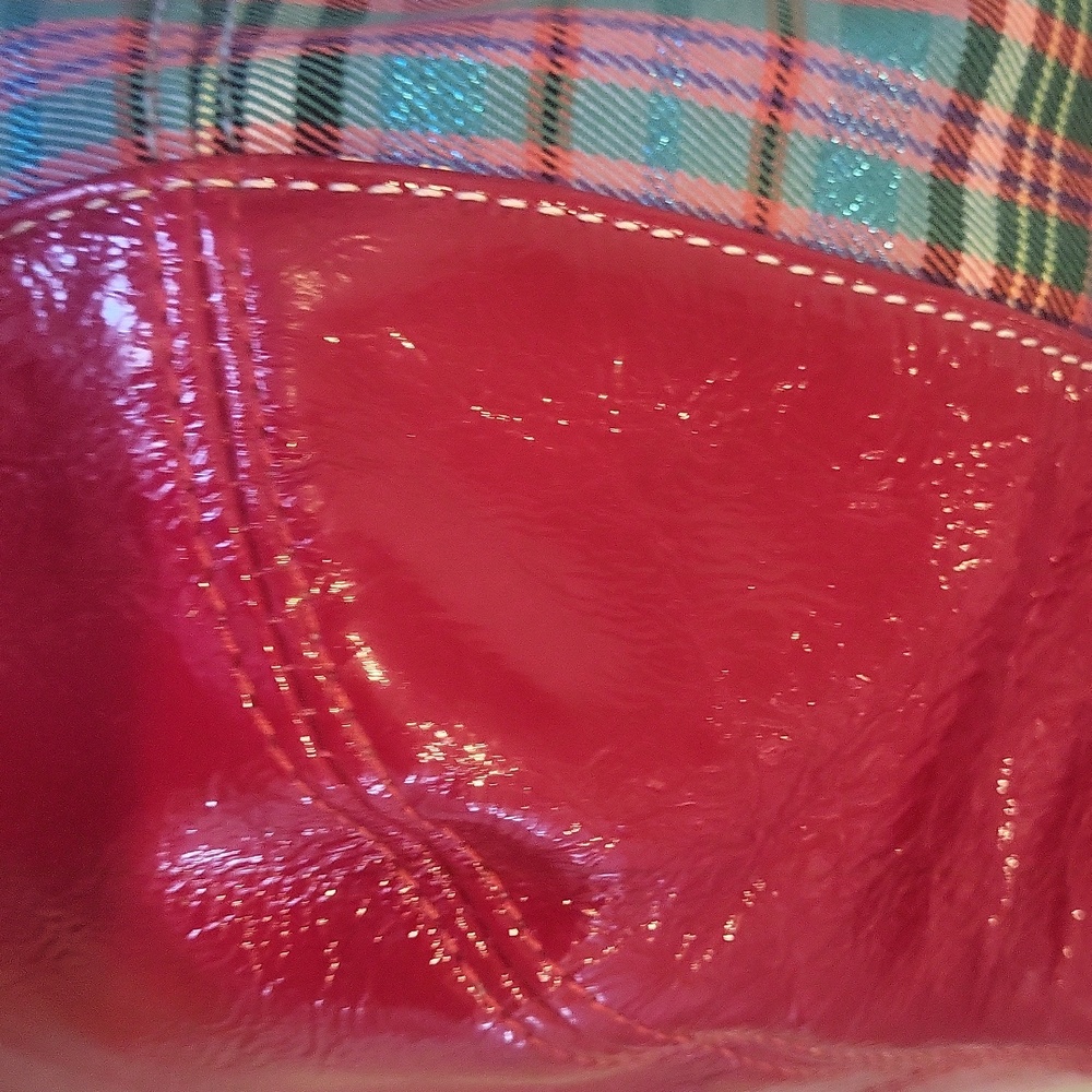 Coach Poppy Plaid Tote Bag with Gold, Blues, Greens and Reds. - Picture 14 of 14